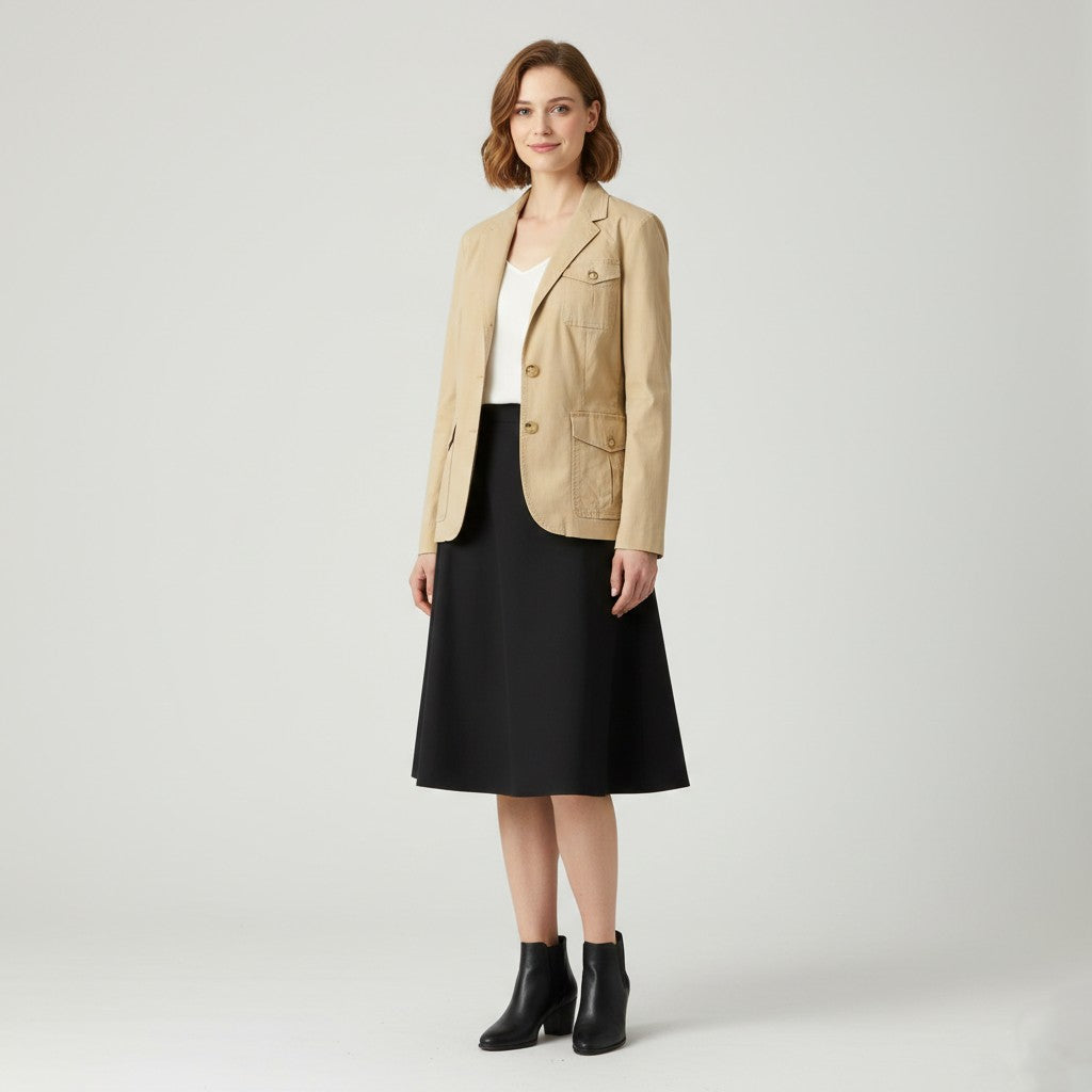 LAUREN Ralph Lauren Women 12 Blazer Beige Cotton Stretch Single Breasted Jacket
