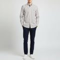 Lacoste Men 44 L Casual Shirt White Yellow Striped Cotton Long Sleeve Top