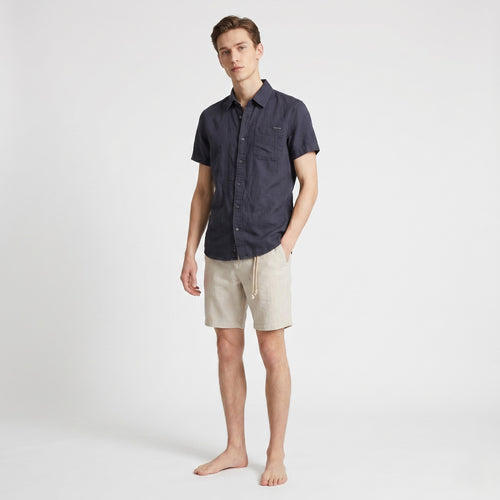 Calvin Klein Jeans Men S Casual Shirt Navy 100% Linen Summper Pocket Top