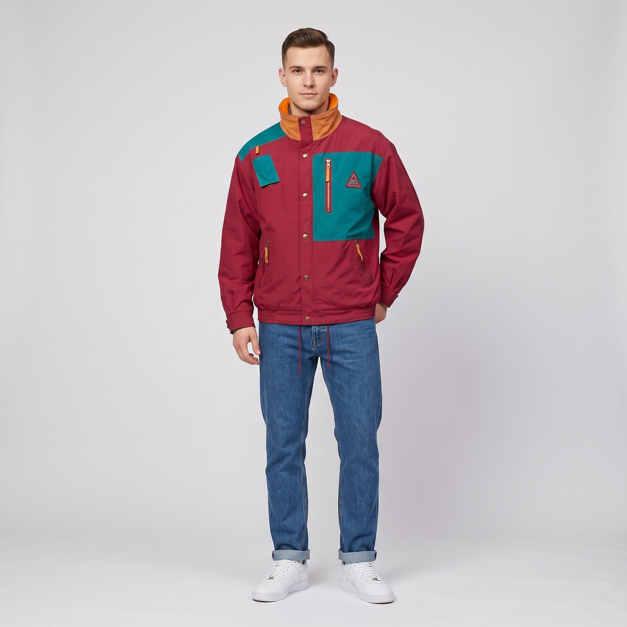 SOS Redline Men S Jacket Bomber Vintage Cotton Blend Burgundy Zip Up Retro Top