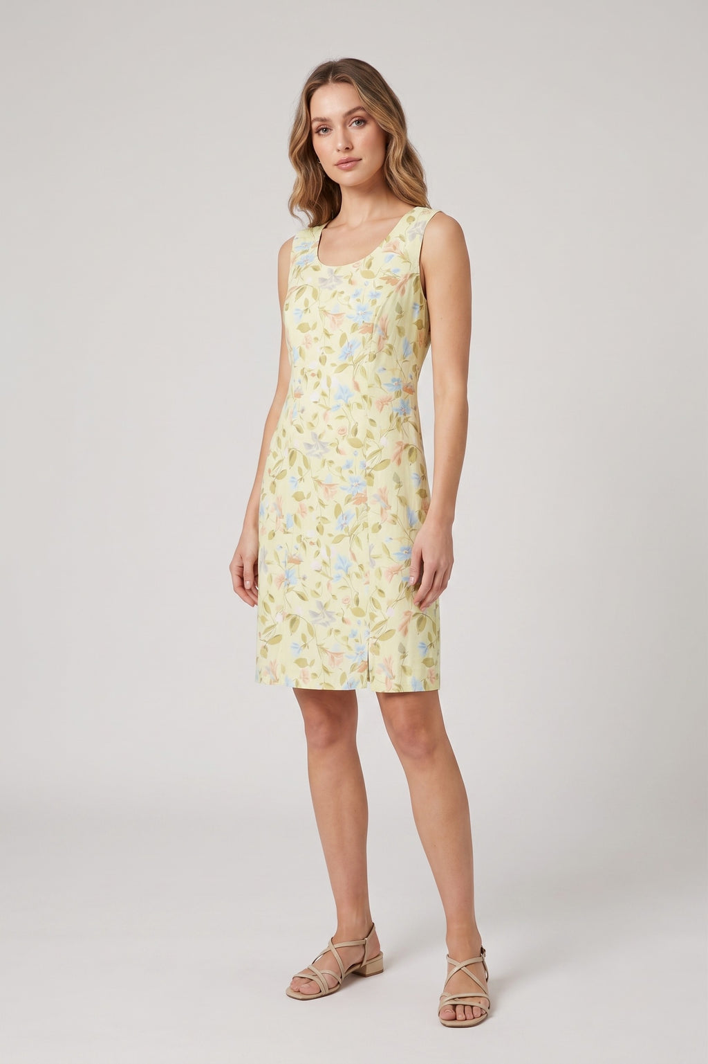 La Rochelle Womens 10 36 S Mini Dress Yellow Flower Printed Sleeveless