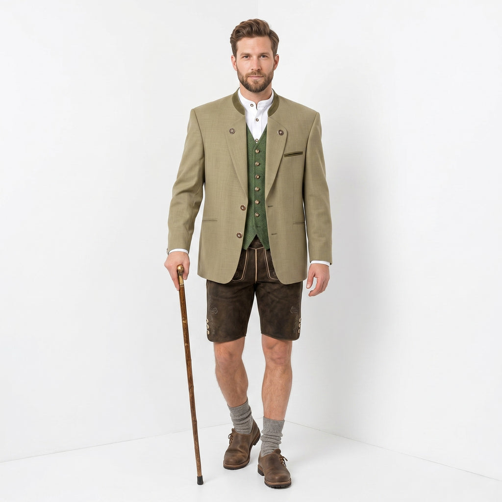 Walbusch Men 25 40 Blazer Green Linen Blend Tyrol Trachten Single Breasted Jacket