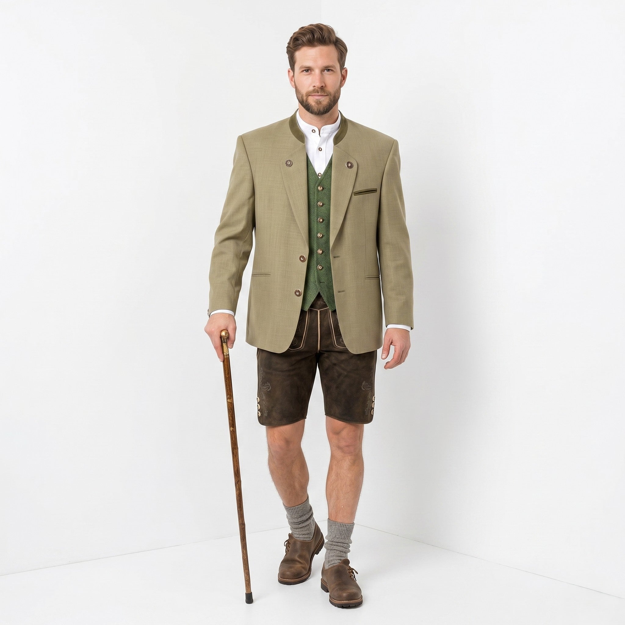 Walbusch Men 25 40 Blazer Green Linen Blend Tyrol Trachten Single Breasted Jacket