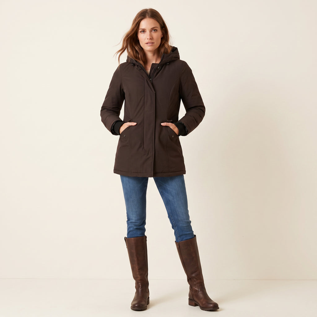 Woolrich Women S Down Jacket Brown Cotton nylon Padded Hooded Full Zipper Top