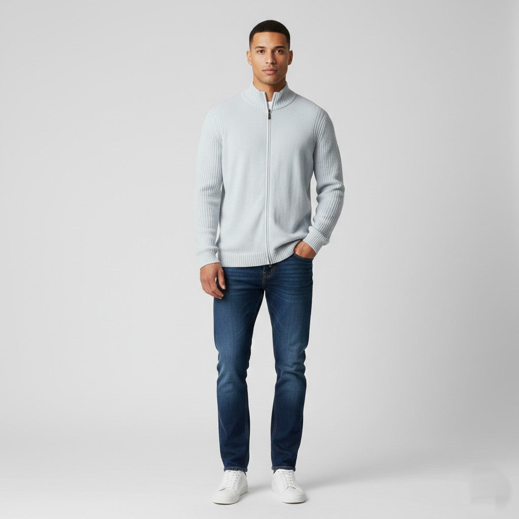 Chevignon Men XXL Sweater Blue Cotton Zip Up Carfdigan Stretch Classic Jumper