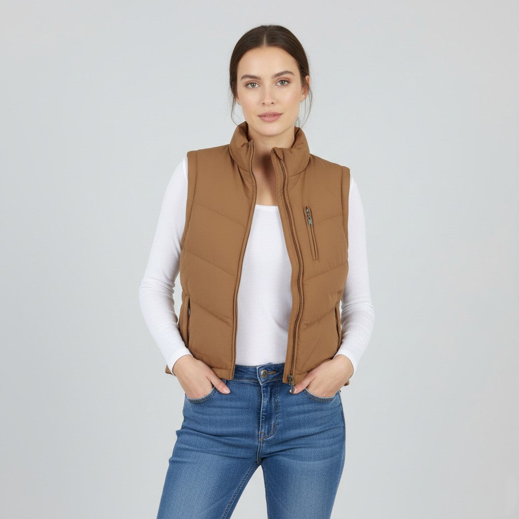 New Joules Women 10 S Vest Gilet Brown Bodywarmer Full Zipper Baltic Top