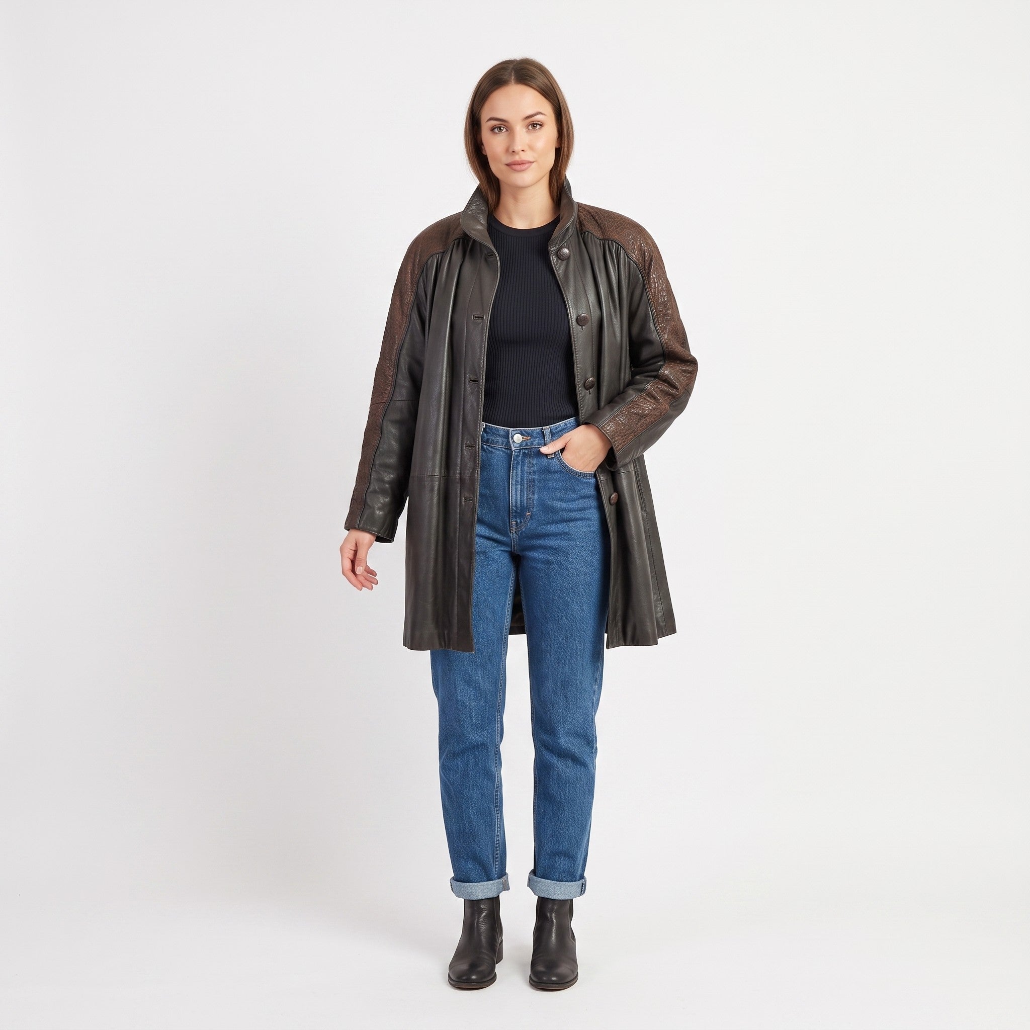 Norma Modell Women 38 M Jacket Brown Leather Vintage Shoulder Pads Oversize Top