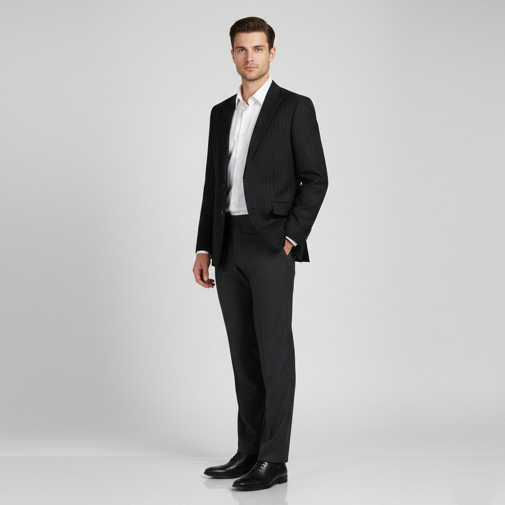 Lambretta Men 40 102 Blazer Black Wool Striped Single Breasted Classic Jacket