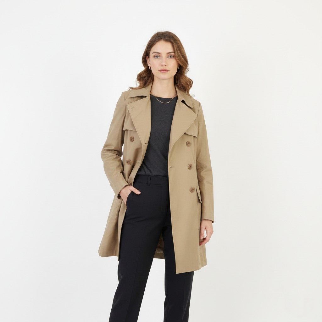 Henriette Steffensen Copenhagen Women M Trench Coat Beige Cotton Double Breasted