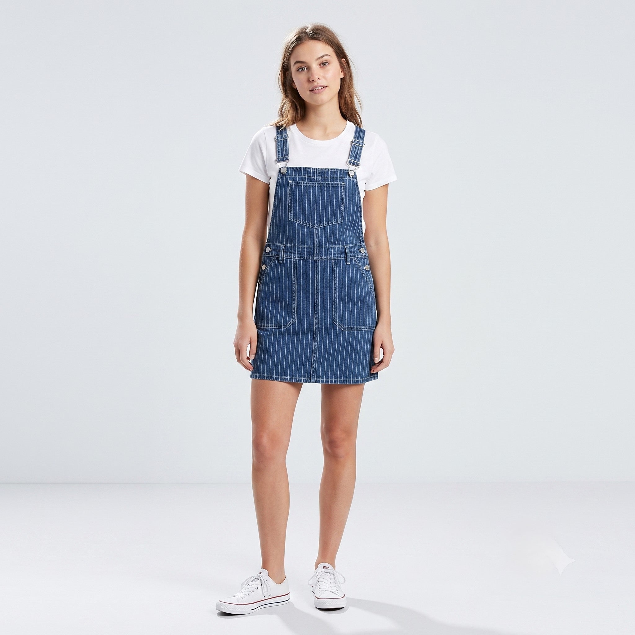 TU Women 10 S Denim Dress Navy Cotton Striped Mini Dungaree Sport
