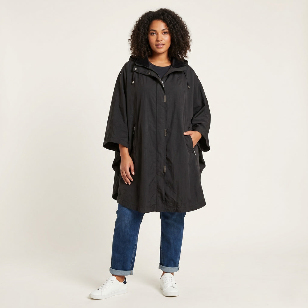 Mox Woman 58 XXL Jacket Black Nylon Oversize Padded Hood Full Zipper Vintage Top