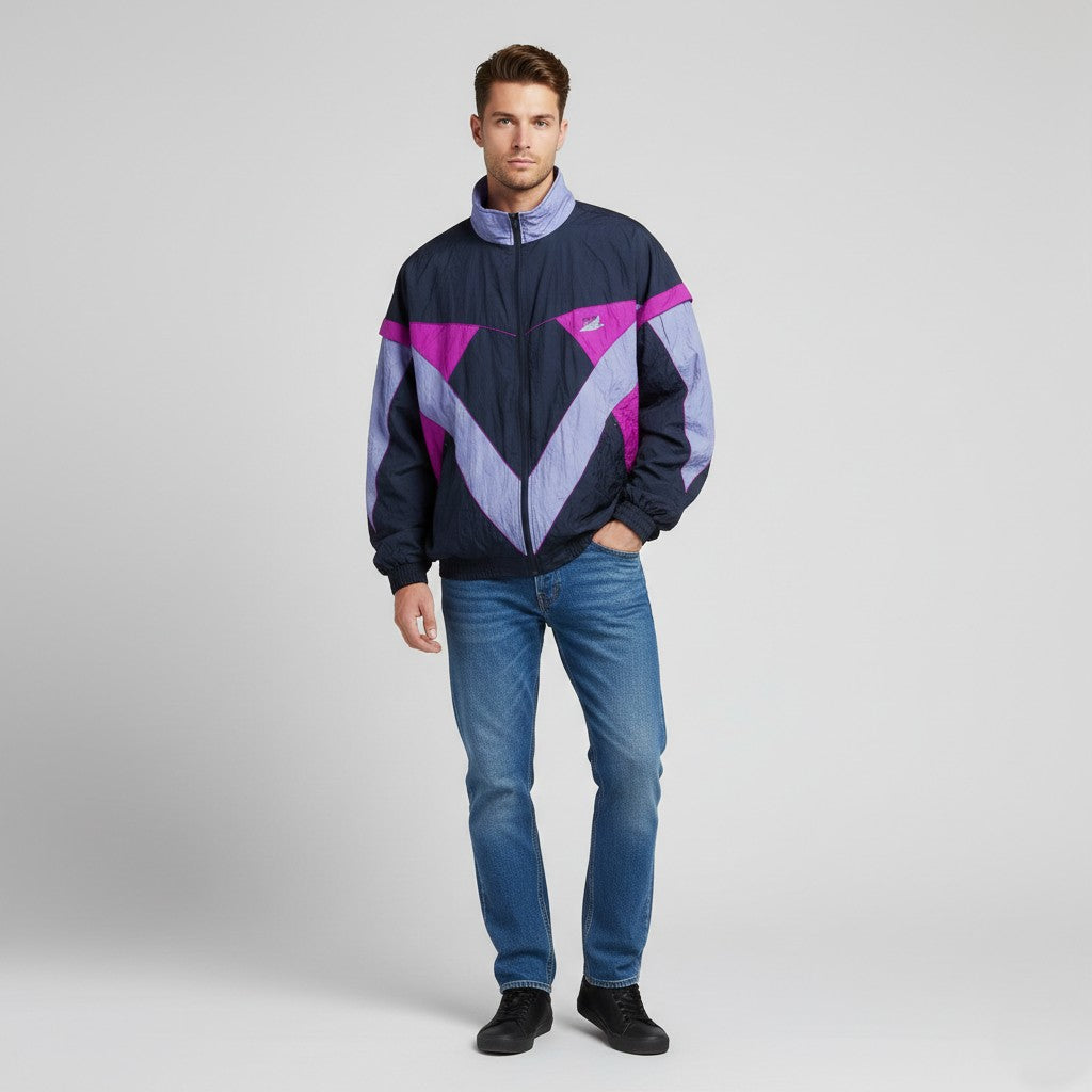 Lucky Line Men XL Jacket Purple Shiny Vintage Sportswear Removable Sleeve Top