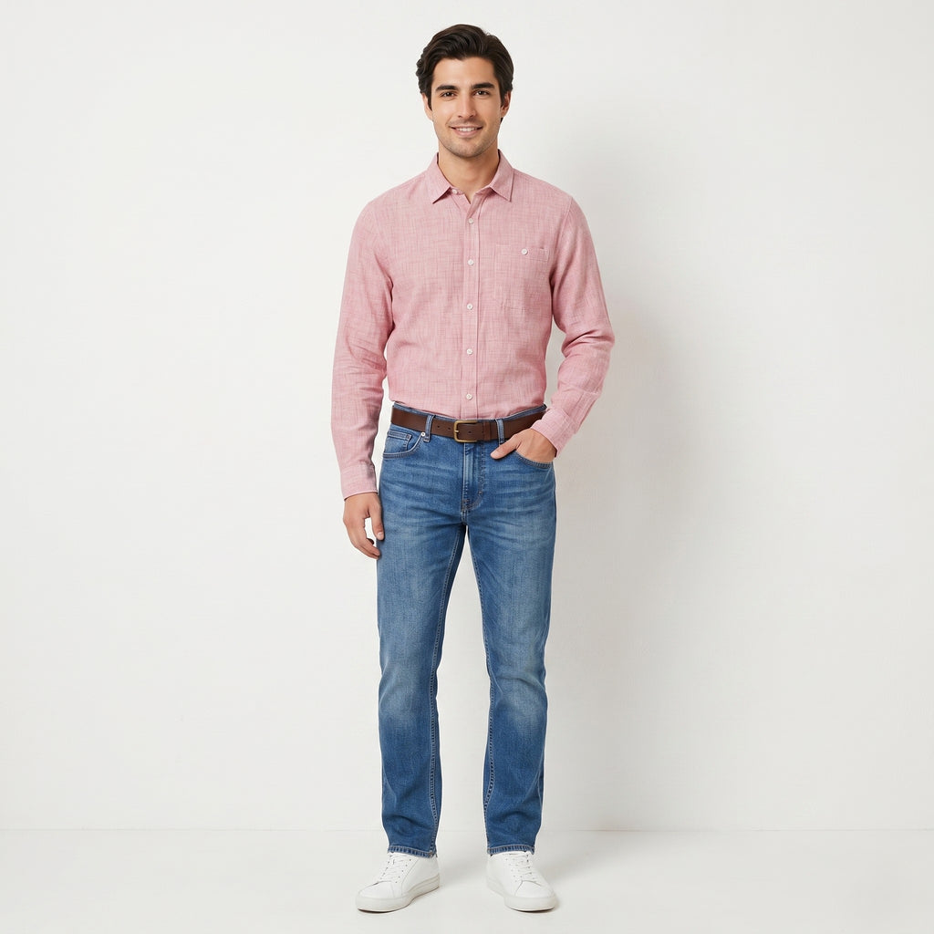 Mavi Men XL Casual Shirt Cotton  Slim White Red Denim Wear Long Sleeve Top