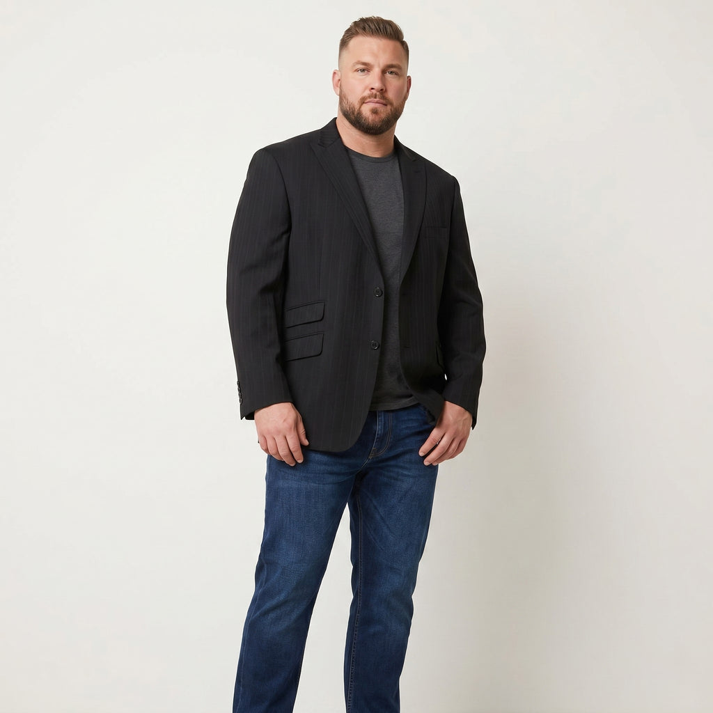 Stonebridge Men 50 Blazer Black Striped Single Breasted Vintage Jacket
