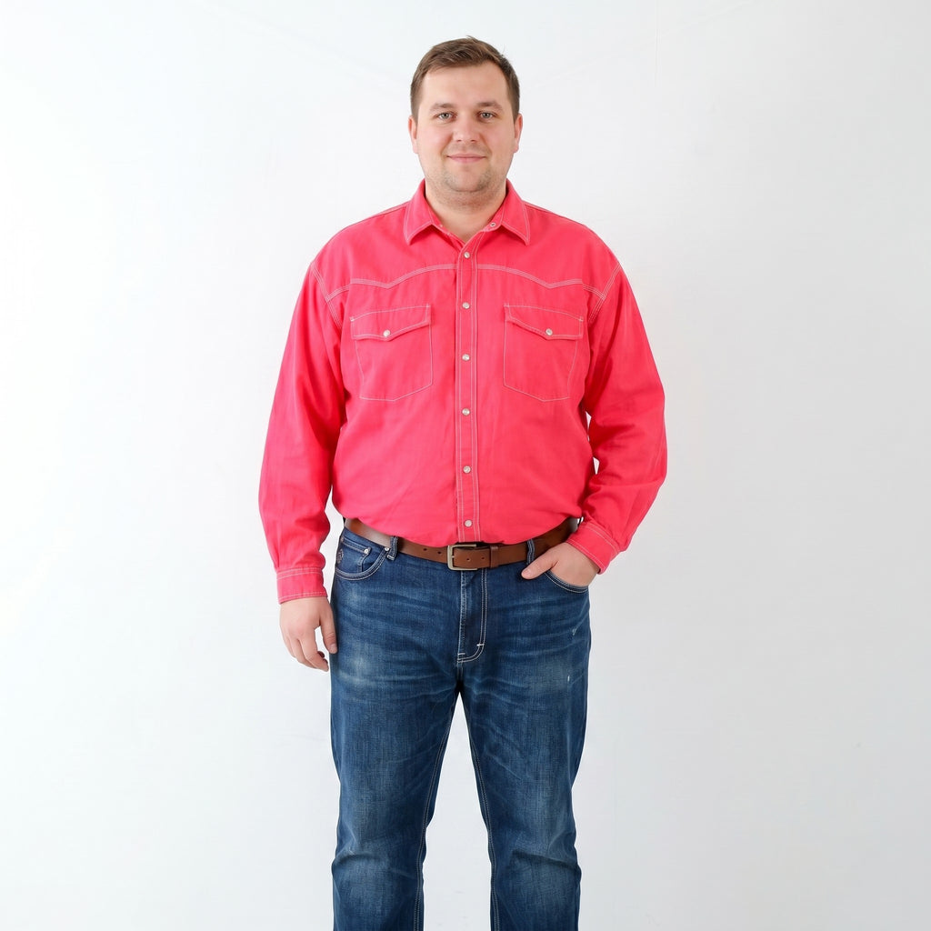 Trader Mens XL Casual Shirt Pink Long Sleeve Cotton Buttoned Breast Pockets