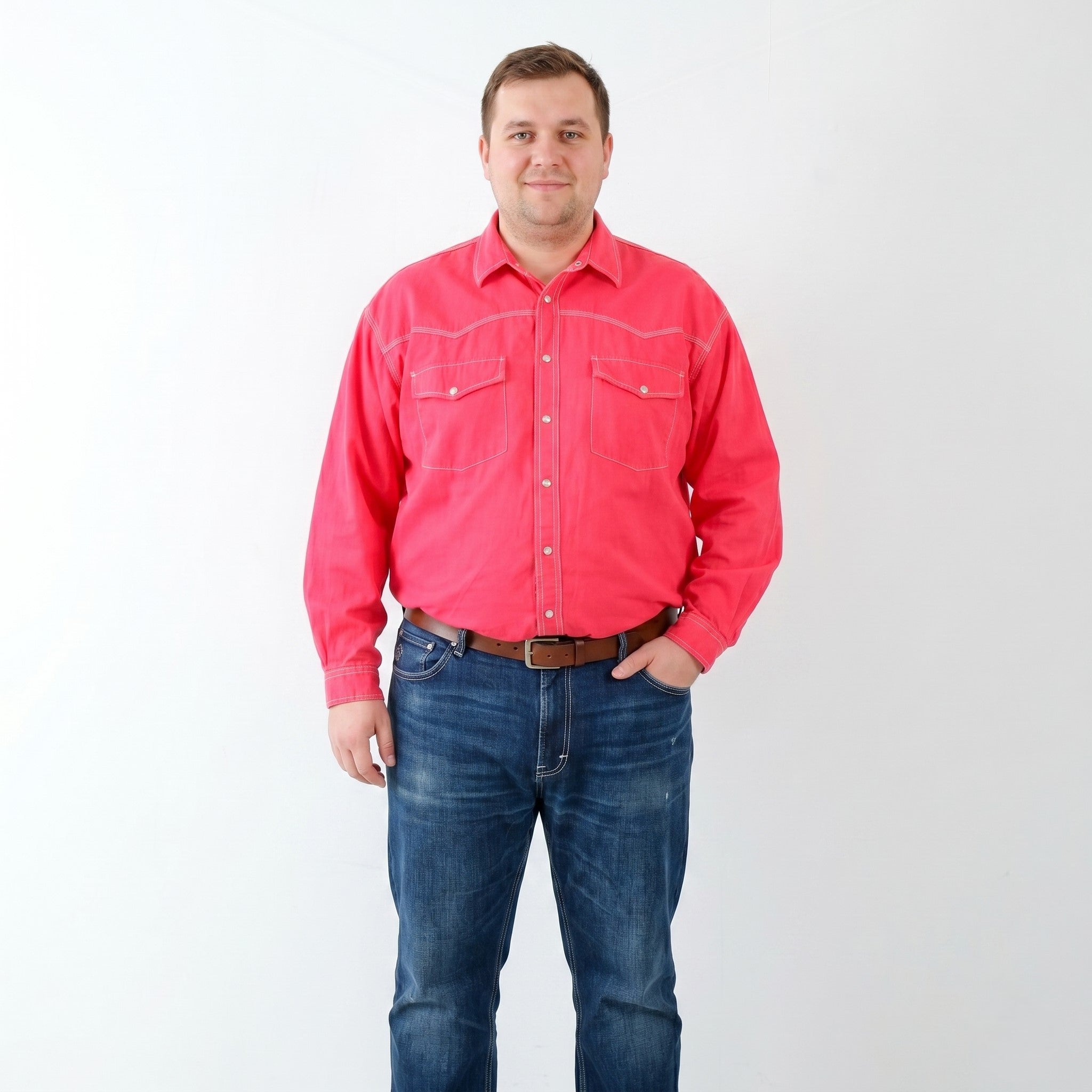 Trader Mens XL Casual Shirt Pink Long Sleeve Cotton Buttoned Breast Pockets