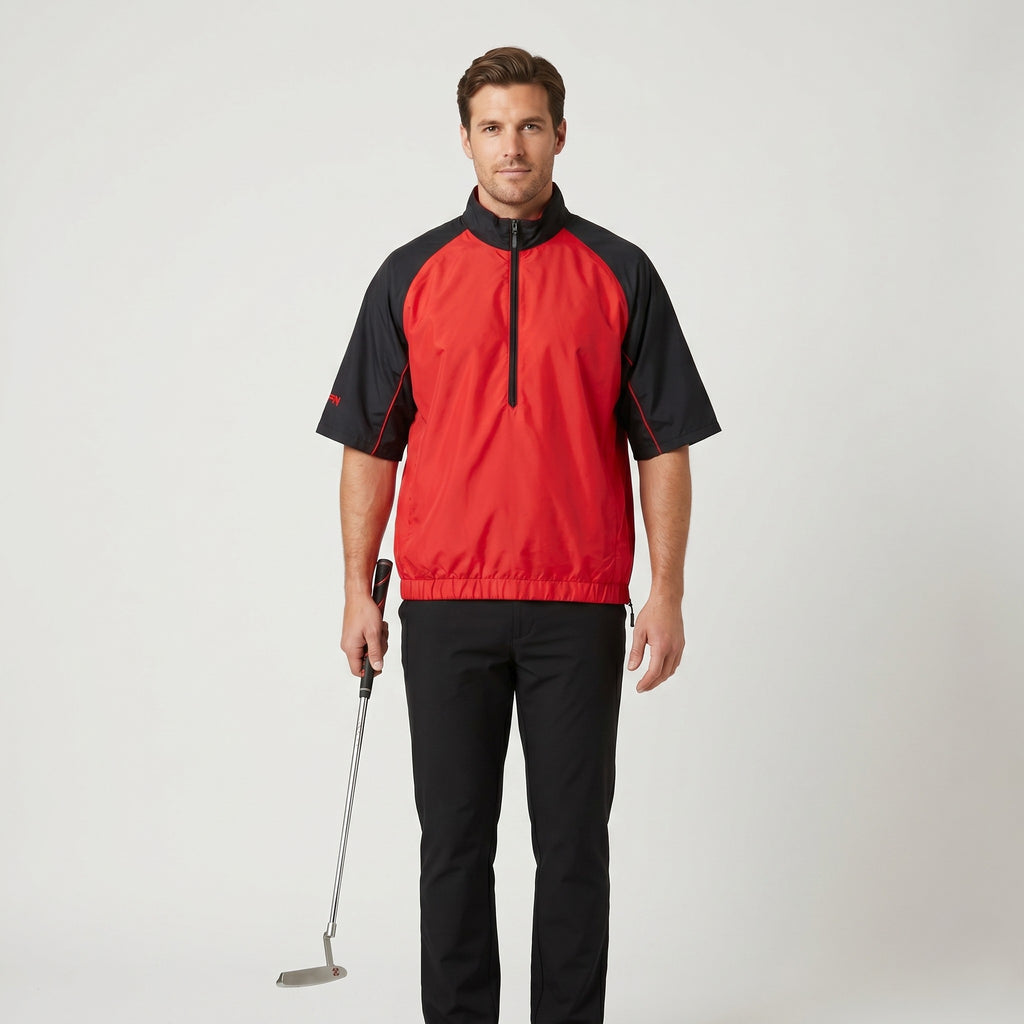 PING Collection Men L Golf Jacket Short Sleeve Red Full Zipper Bomber Top Activewear