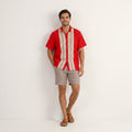 EX Men L Casual Shirt Red Cotton  Embroidered Oversize Vintage Retro Top