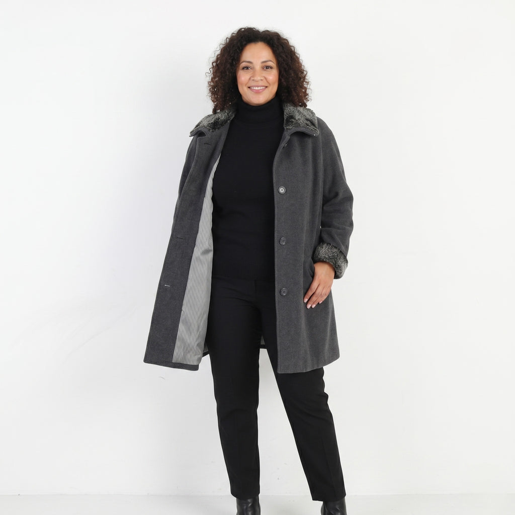 Vintage Women 44 18 Coat Grey Wool Cashmere Blend By Nesi Full Zipper Overcoat