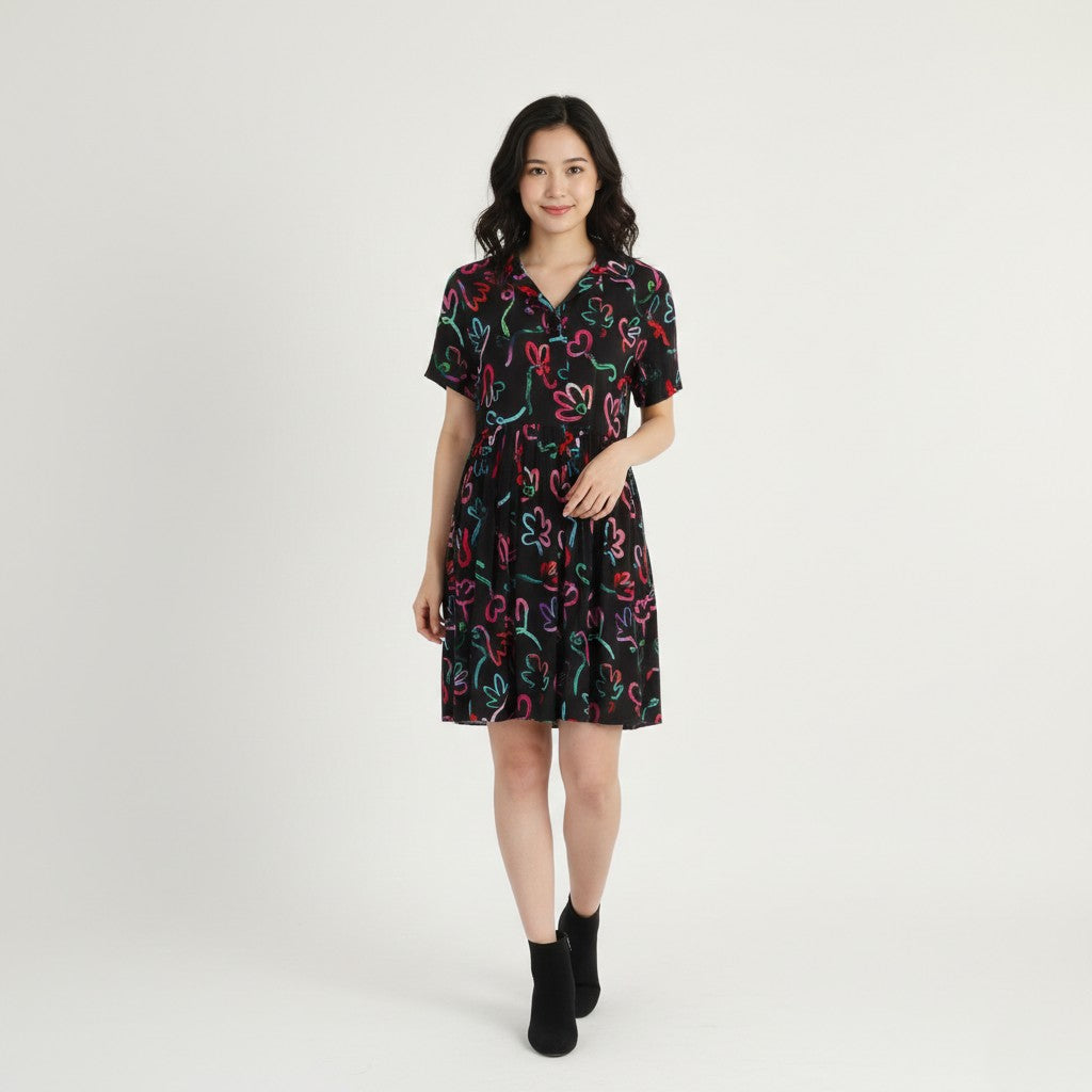 Paul Smith Women 42 S Mini Dress Black Viscose Summer Printed