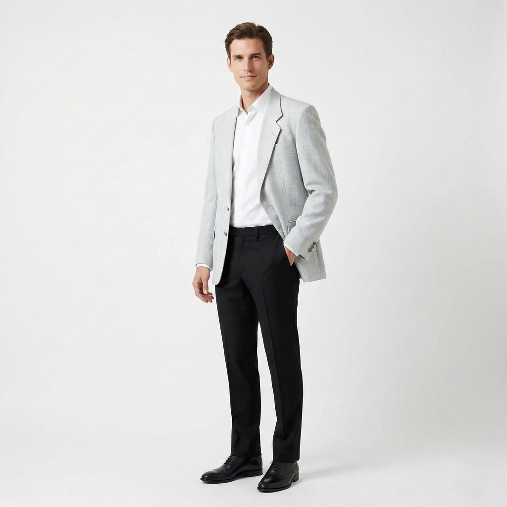 SIR di Lucci Men 55 42 Blazer Grey Check Wool Linen Detailed Single Breasted Jacket