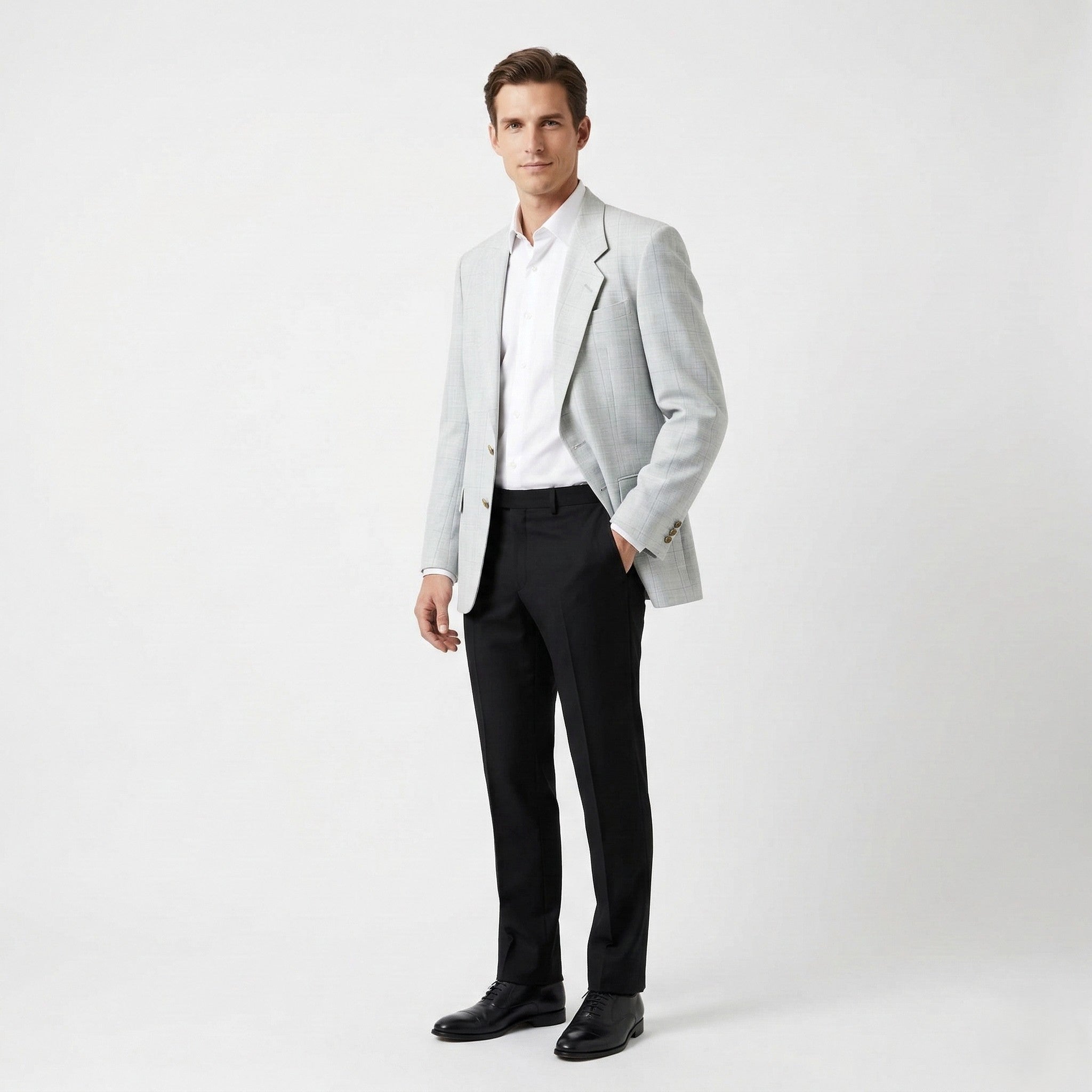 SIR di Lucci Men 55 42 Blazer Grey Check Wool Linen Detailed Single Breasted Jacket
