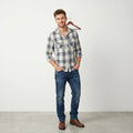 Superdry Men M Casual Shirt Beige Check Cotton Pocket Long Sleeve Top