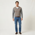SUN 68 Men XXL Jumper Grey Cashmere Blend Grey V Neck Argyle Sweater