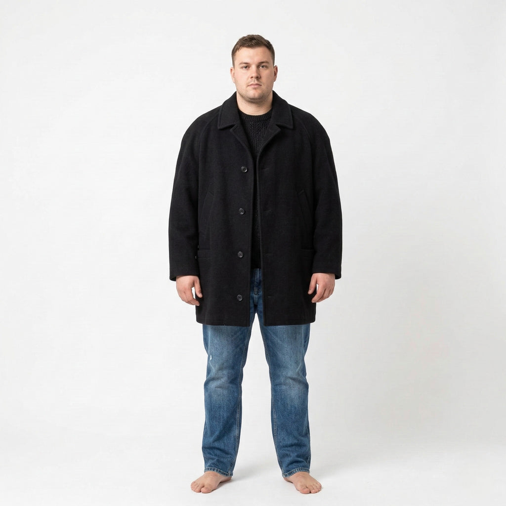 Di Caprio Men 48 XL Coat Black Wool Cashmere Blend Single Breasted Vintage Top