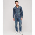 Vintage Superdry Men M Casual Shirt Navy Denim Cotton Snap Long Sleeve Top