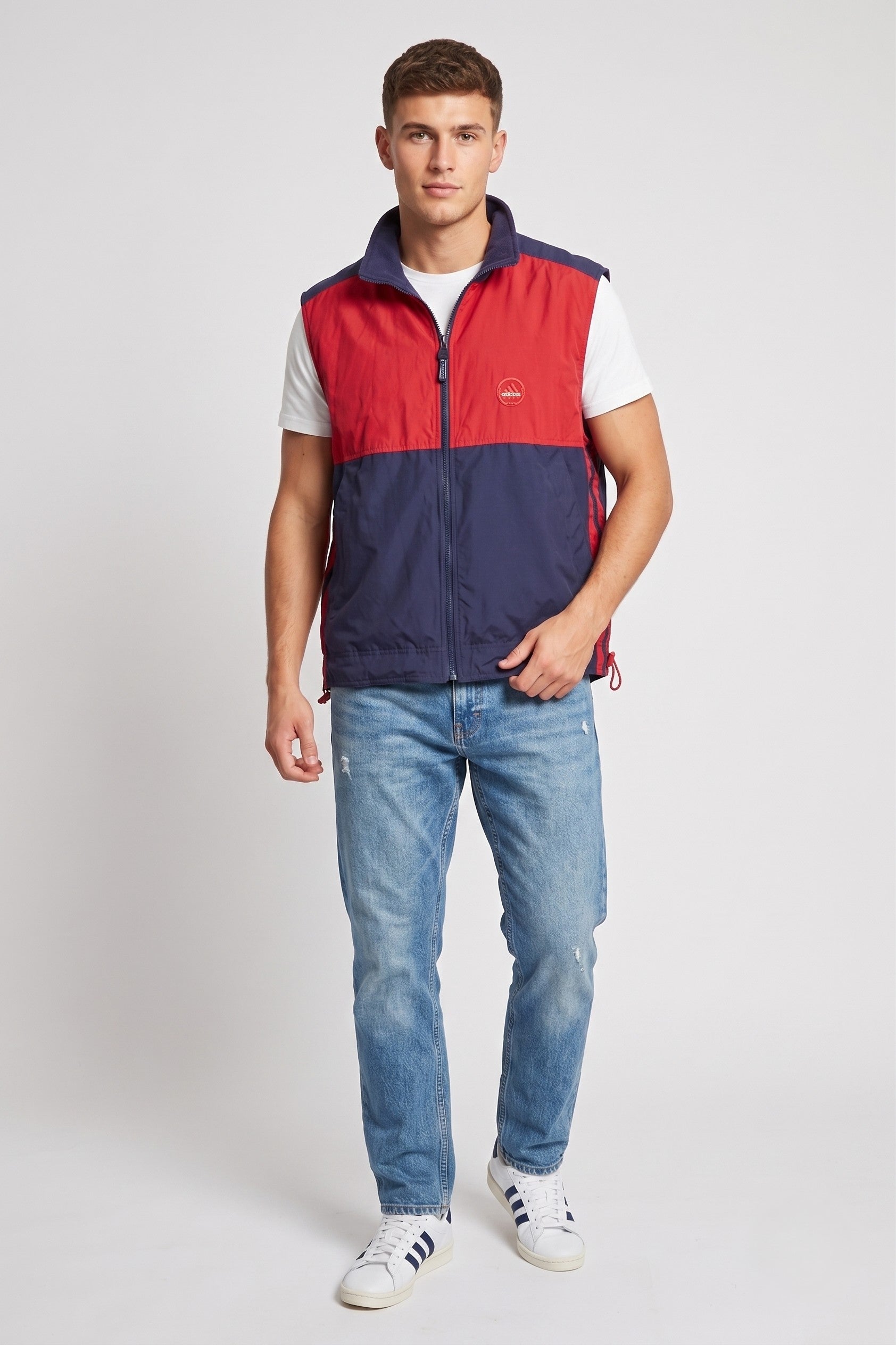 Adidas Golf Men M Bodywarmer Navy Double Sided Zip Up Vest Sleeveless