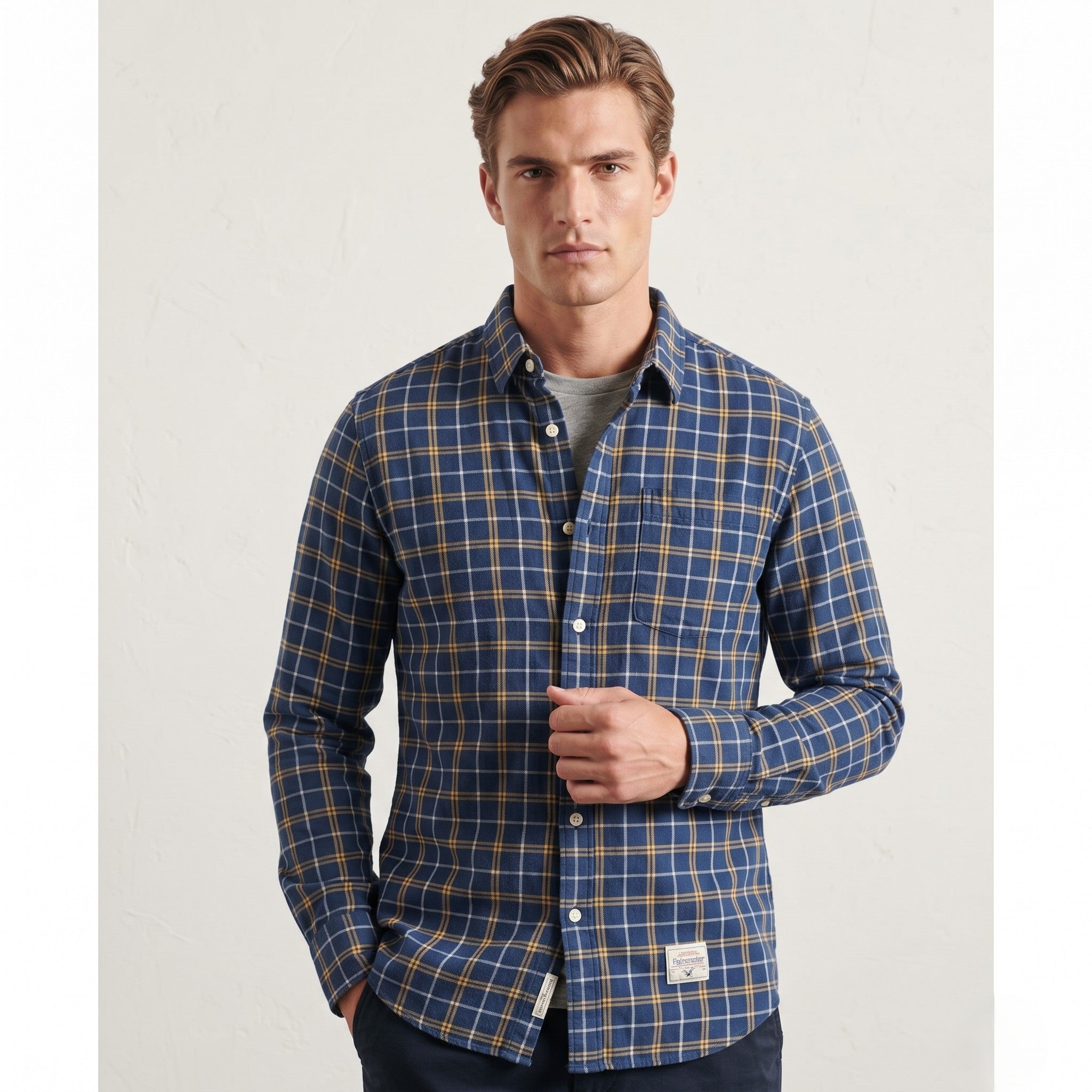 Superdry Men XXL (XL) Casual Shirt Navy Check Navy The Dry Oxford Long Sleeve Top