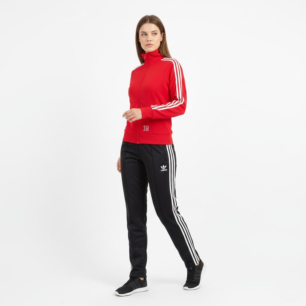 Adidas Women 44 M Sweatshirt Olympic Montreal 1976 Red Stretch Sportswear Yugoslavia Vintage Full Zipper Top