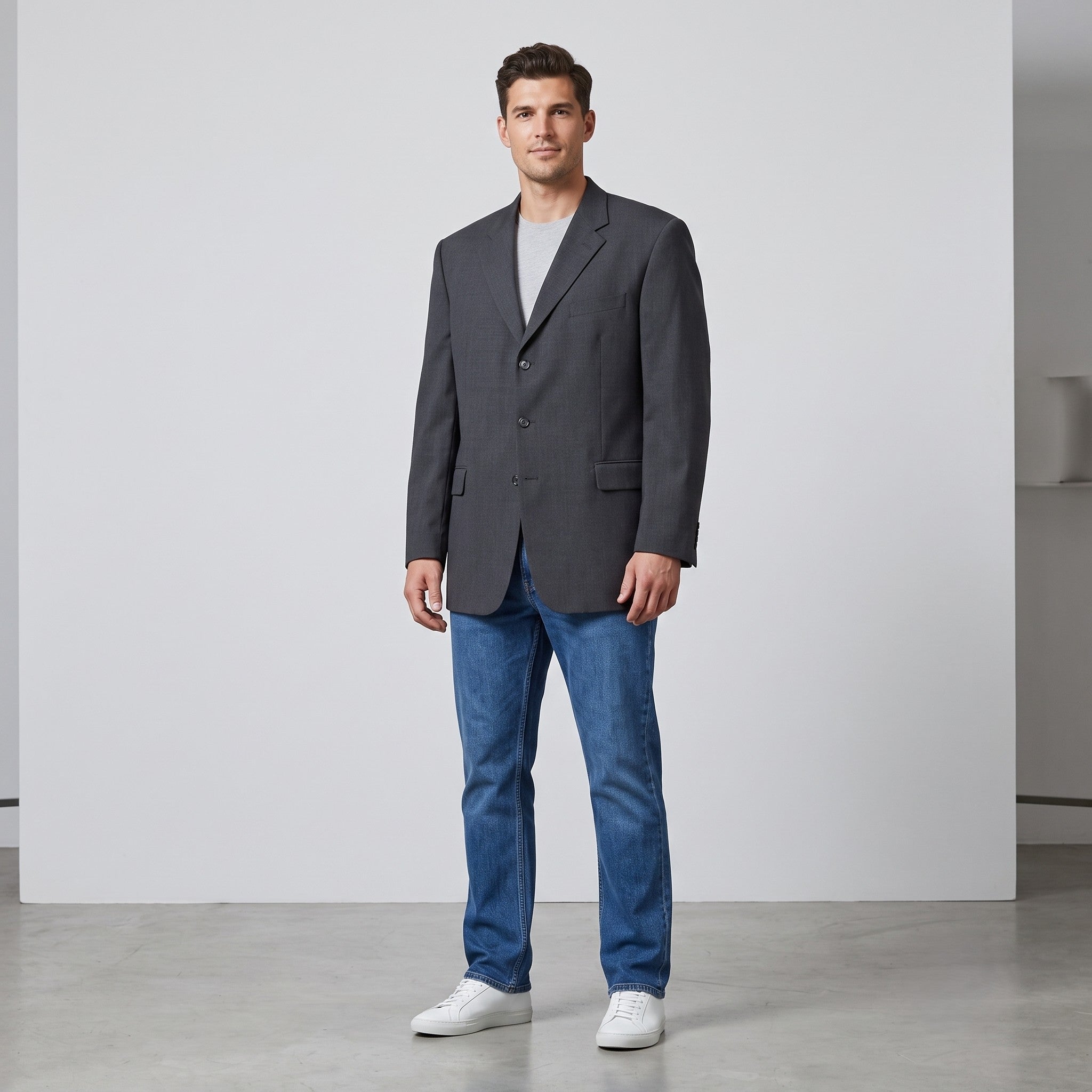 Chaps Ralph Lauren Men 44 L Blazer Dark Grey Wool Cashmere Single Breasted Jacket