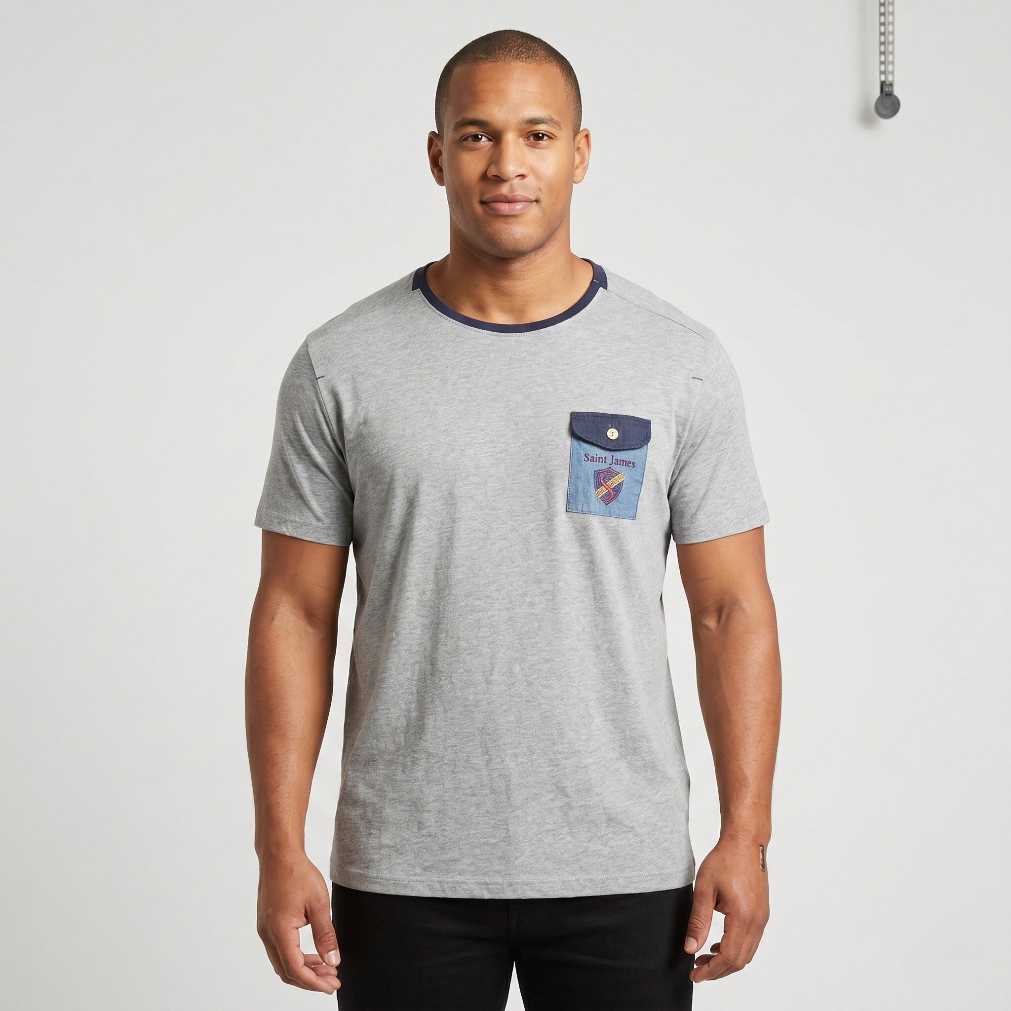 Saint Jude Men XL Shirt Grey Crew Neck 100% Cotton One Pocket Top