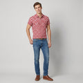 Levi's Men S Casual Shirt Red Checkered Snap Bottoms Cotton Short Sleeve Top