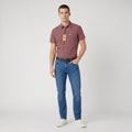 NEW Wrangler Men M Casual Shirt Checkered Short Sleeve Red Slim 1947 Snap Bottoms Cotton Top