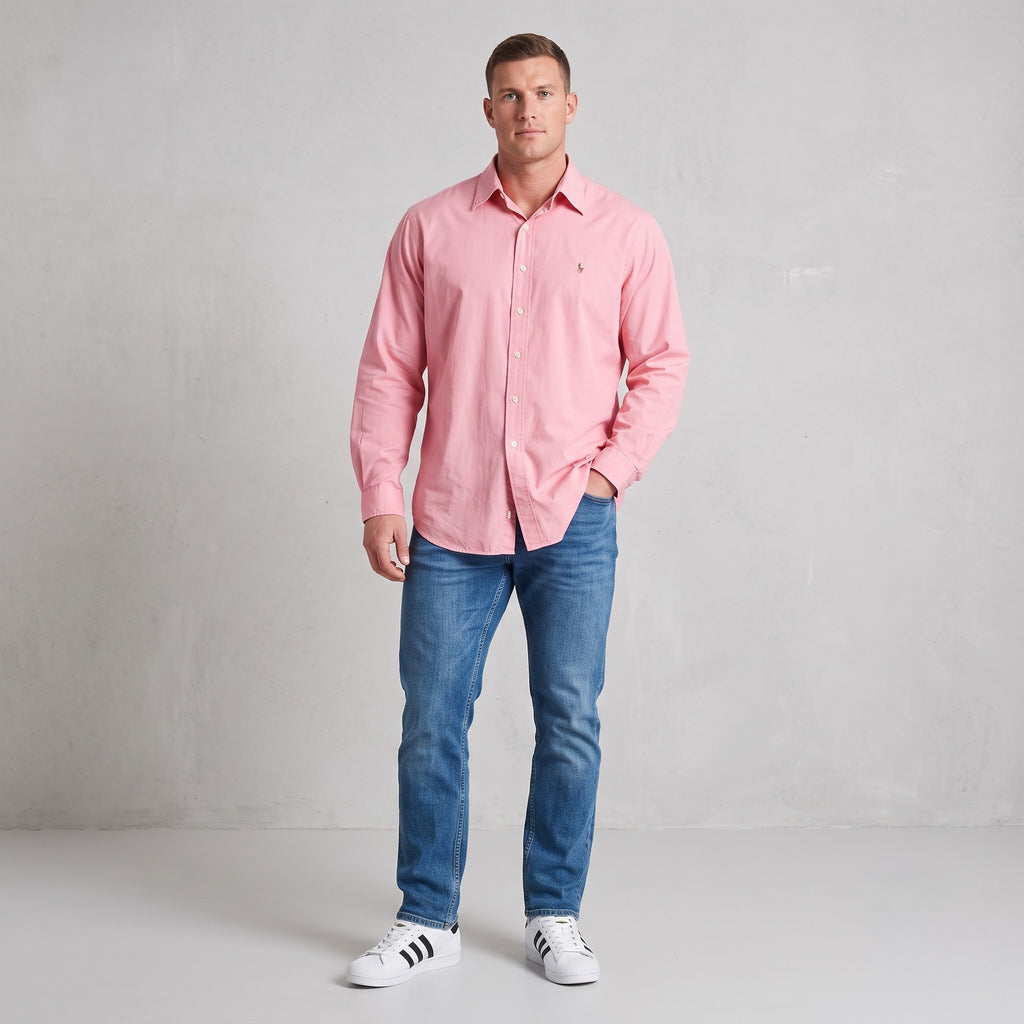 Polo By Ralph Lauren Men 16.5 XL Casual Shirt Pink Cotton Yarmouth Long Sleeve Top