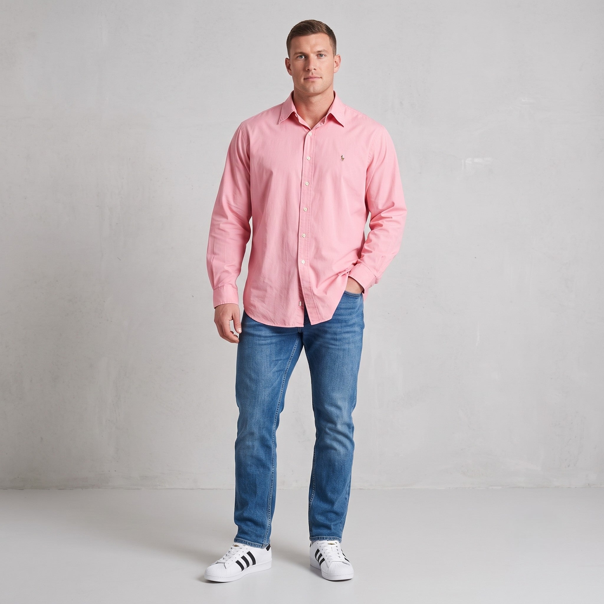 Polo By Ralph Lauren Men 16.5 XL Casual Shirt Pink Cotton Yarmouth Long Sleeve Top