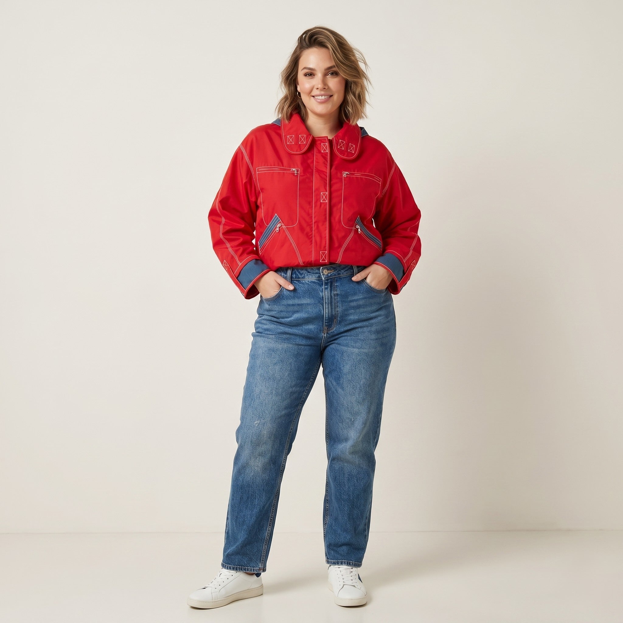 Soda Pop Jeans Wear Women 42 XL Jacket Red Nylon Zip Up Hooded Vintage 90's