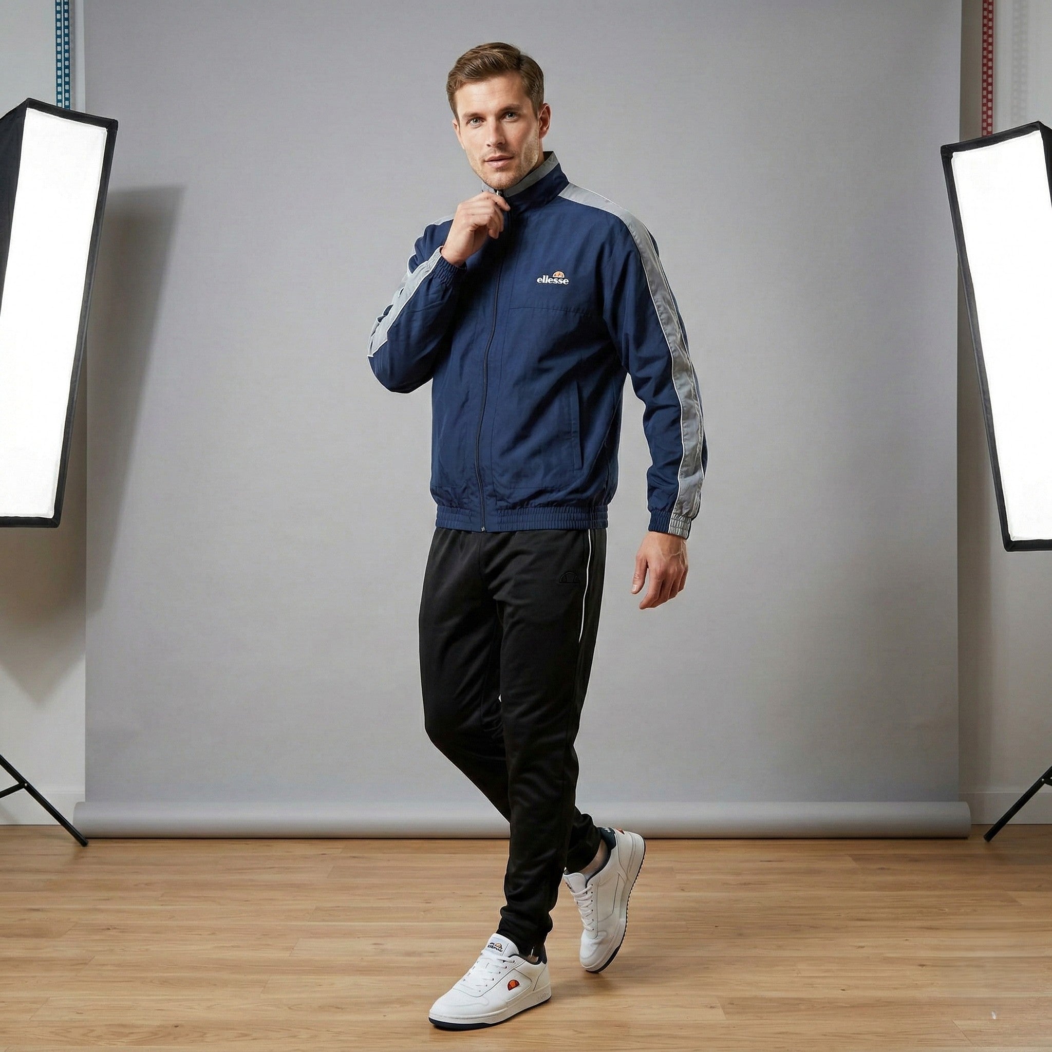 Ellesse Men M Jacket Navy Sportswear Full Zip Vintage Bomber track Top