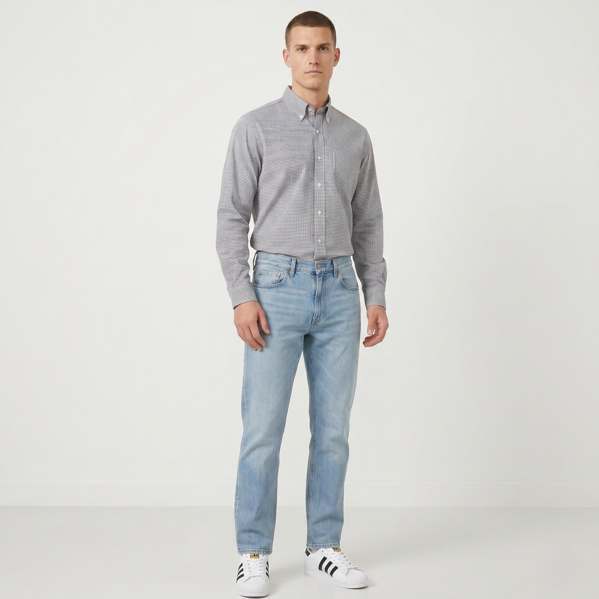Ralph Lauren Men 34/35 15.5 Casual Shirt Long Sleeve Checkered Cotton Blue Classic Top