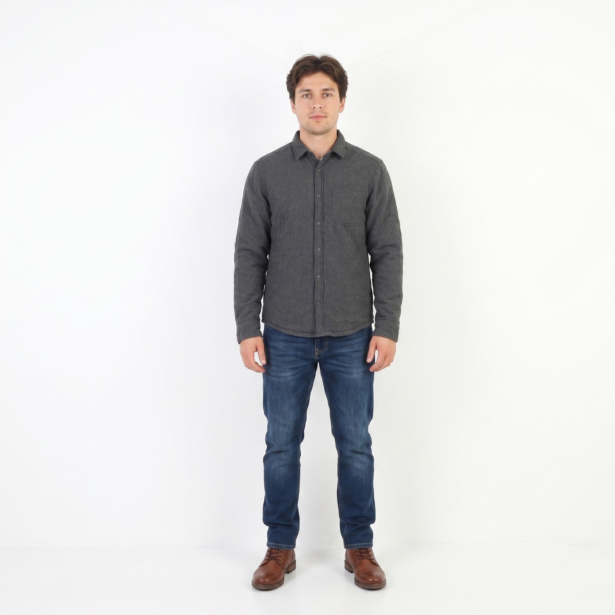 Allsaints Men S Jacket Charcoal Snap Bottoms Padded Collar Wool Vintage Top