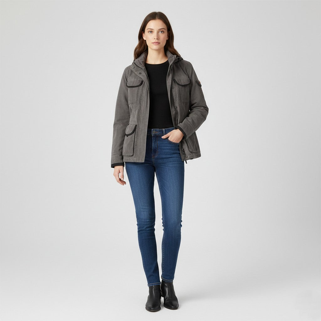 Wellensteyn Woman M Jacket Grey Shiny Detachable Hood Full Double Zipper Slippery Material Top