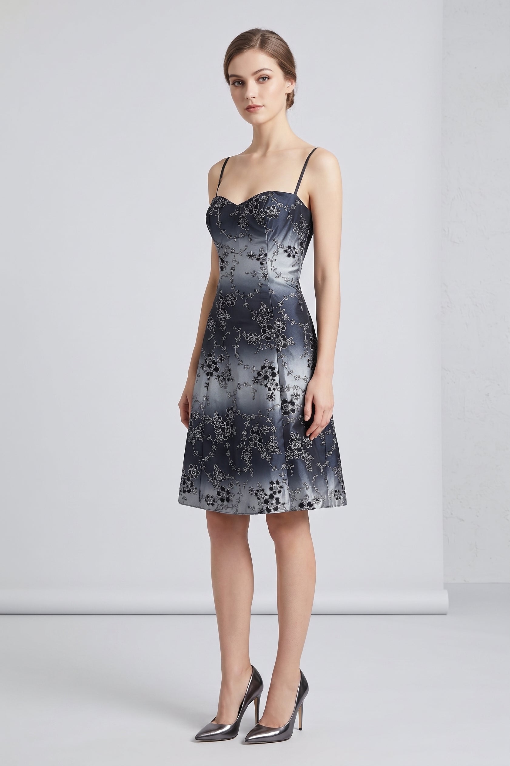 Ashwi Women S Mini Dress Bandeau Skater Grey Flower Print Wedding