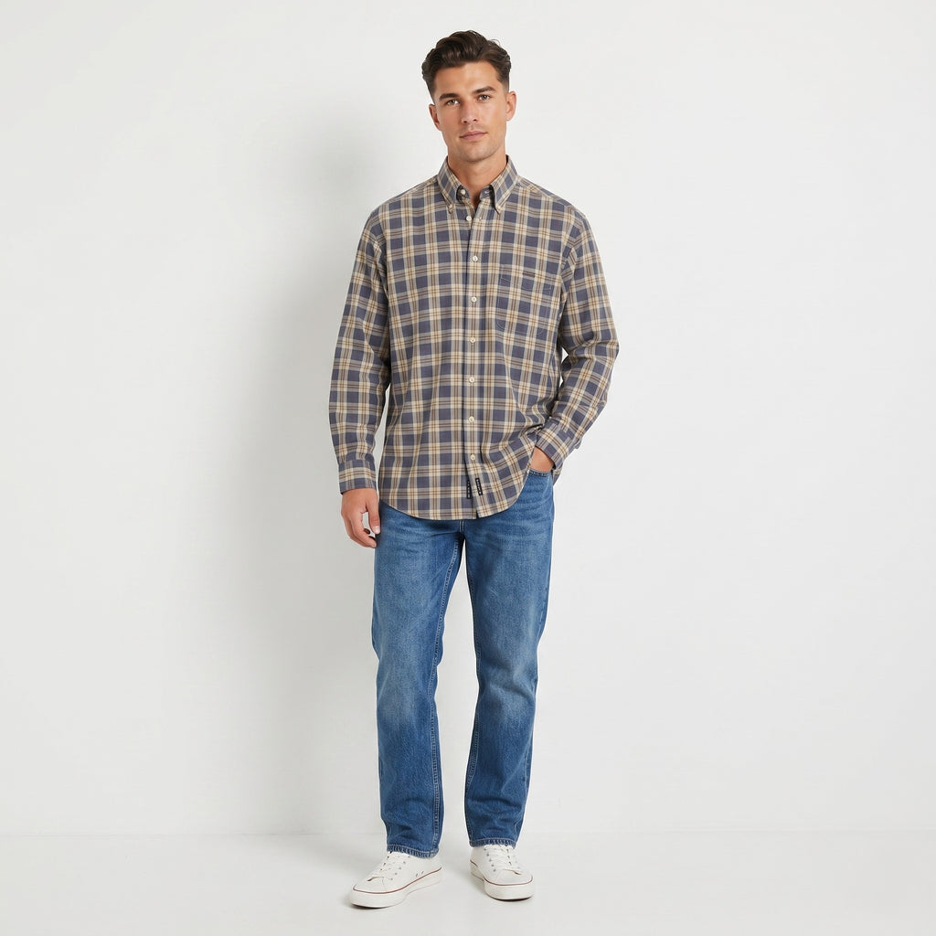 Gant Men M Casual Shirt Blue Check Sport Fit Adirondack Poplin Cotton Long Sleeve Top