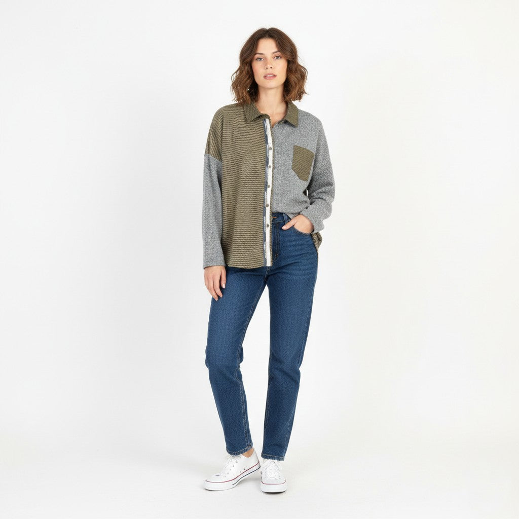 Made in Italy Women M Casual Shirt Green Gray Oversize Viscose Indi Top