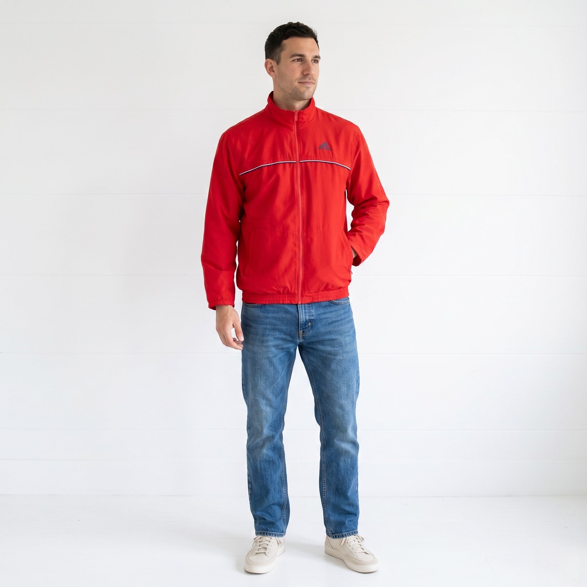Adidas Men M 180 Jacket Red Activewear Full Zipper Mesh Lined Sport Top