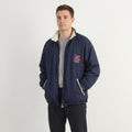 Reebok Men L Bomber Jacket Navy Vintage Athletic Tarining Double Sided Top
