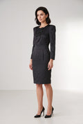 Malene Birger Women 38 M Mini Dress Style Ares Black Silk Shoulder Pads 7/8 Sleeve